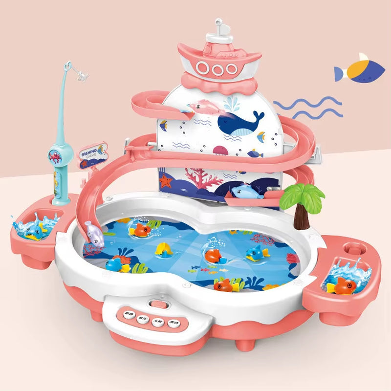 Children'S Toys Puzzle Rechargeable Magnetic Fishing Table Slide Game Music Rotating Disc Parent-Child Interactive Learning Gift