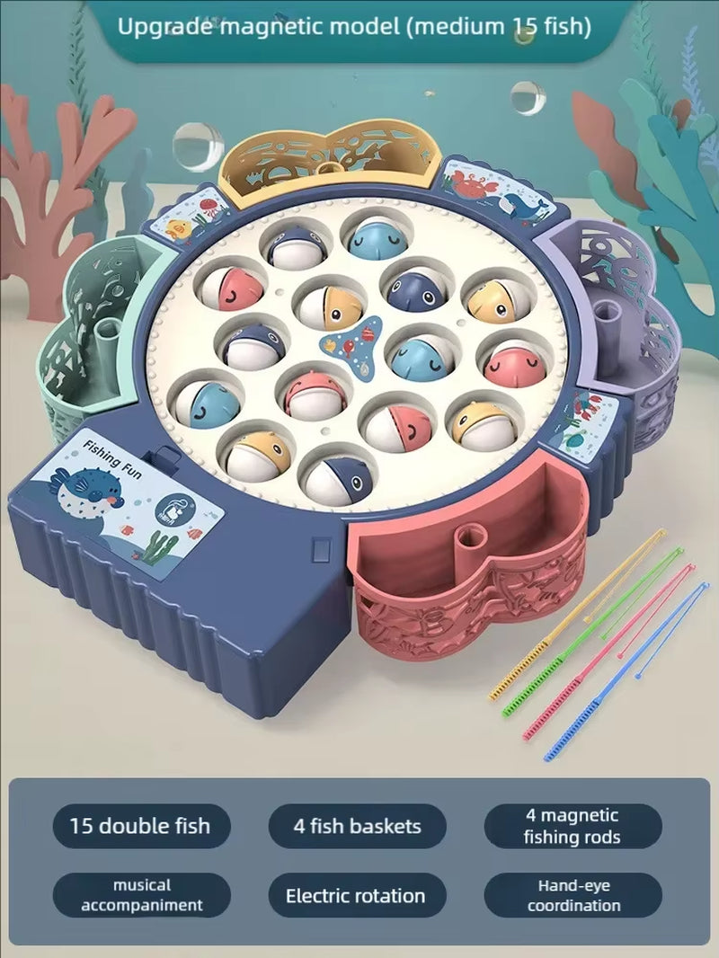 Children'S Toys Puzzle Rechargeable Magnetic Fishing Table Slide Game Music Rotating Disc Parent-Child Interactive Learning Gift
