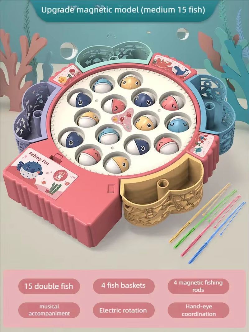 Children'S Toys Puzzle Rechargeable Magnetic Fishing Table Slide Game Music Rotating Disc Parent-Child Interactive Learning Gift
