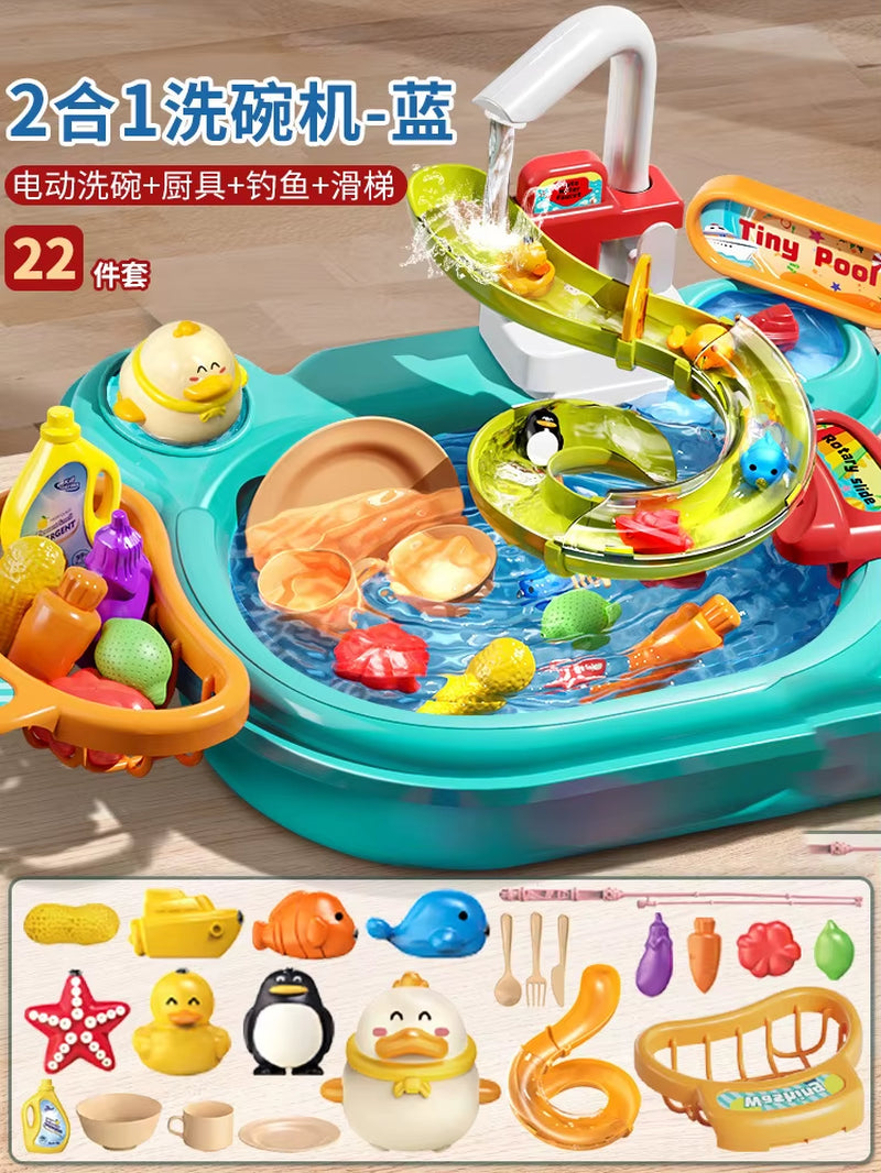 Kids Montessori Magnetic Fishing Toy with Simulation Electric Dishwasher Kitchen Toys for Children Educational Summer Play Water