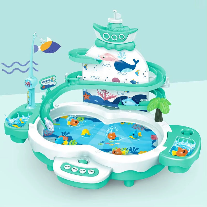 Children'S Toys Puzzle Rechargeable Magnetic Fishing Table Slide Game Music Rotating Disc Parent-Child Interactive Learning Gift