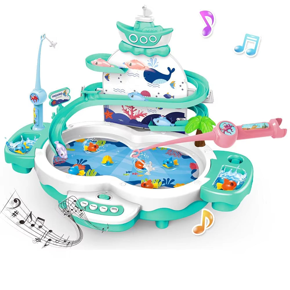 Children'S Toys Puzzle Rechargeable Magnetic Fishing Table Slide Game Music Rotating Disc Parent-Child Interactive Learning Gift