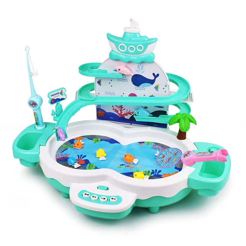 Children'S Toys Puzzle Rechargeable Magnetic Fishing Table Slide Game Music Rotating Disc Parent-Child Interactive Learning Gift