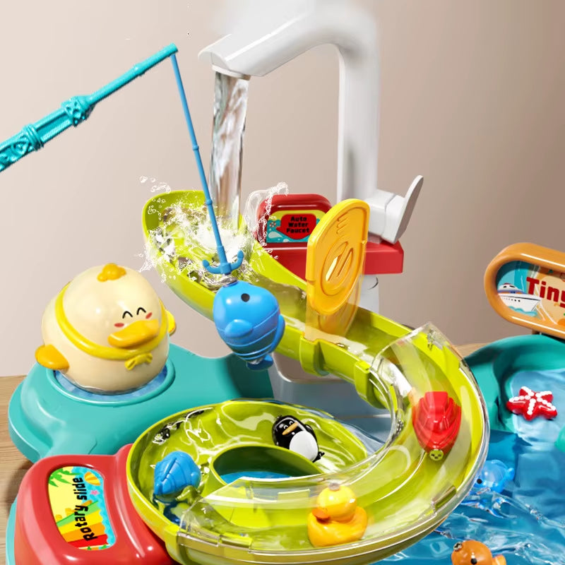 Kids Montessori Magnetic Fishing Toy with Simulation Electric Dishwasher Kitchen Toys for Children Educational Summer Play Water