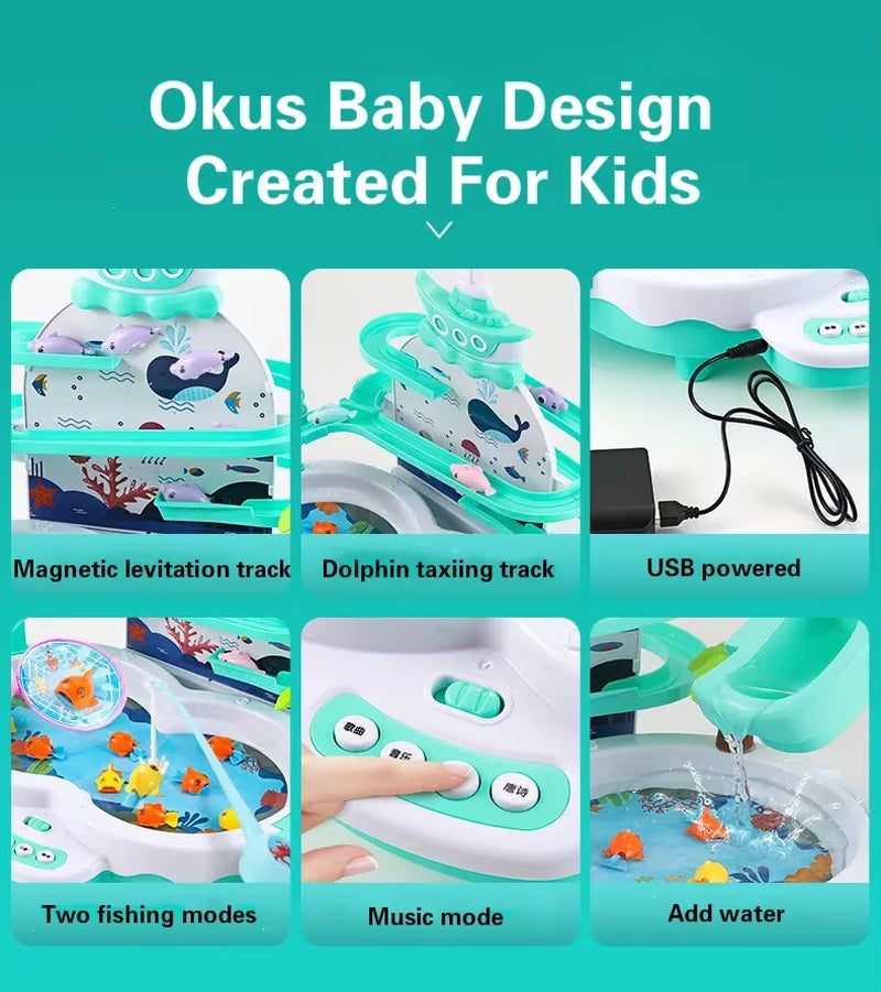 Children'S Toys Puzzle Rechargeable Magnetic Fishing Table Slide Game Music Rotating Disc Parent-Child Interactive Learning Gift